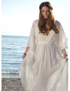 Beige long dress with lace caftan style boho