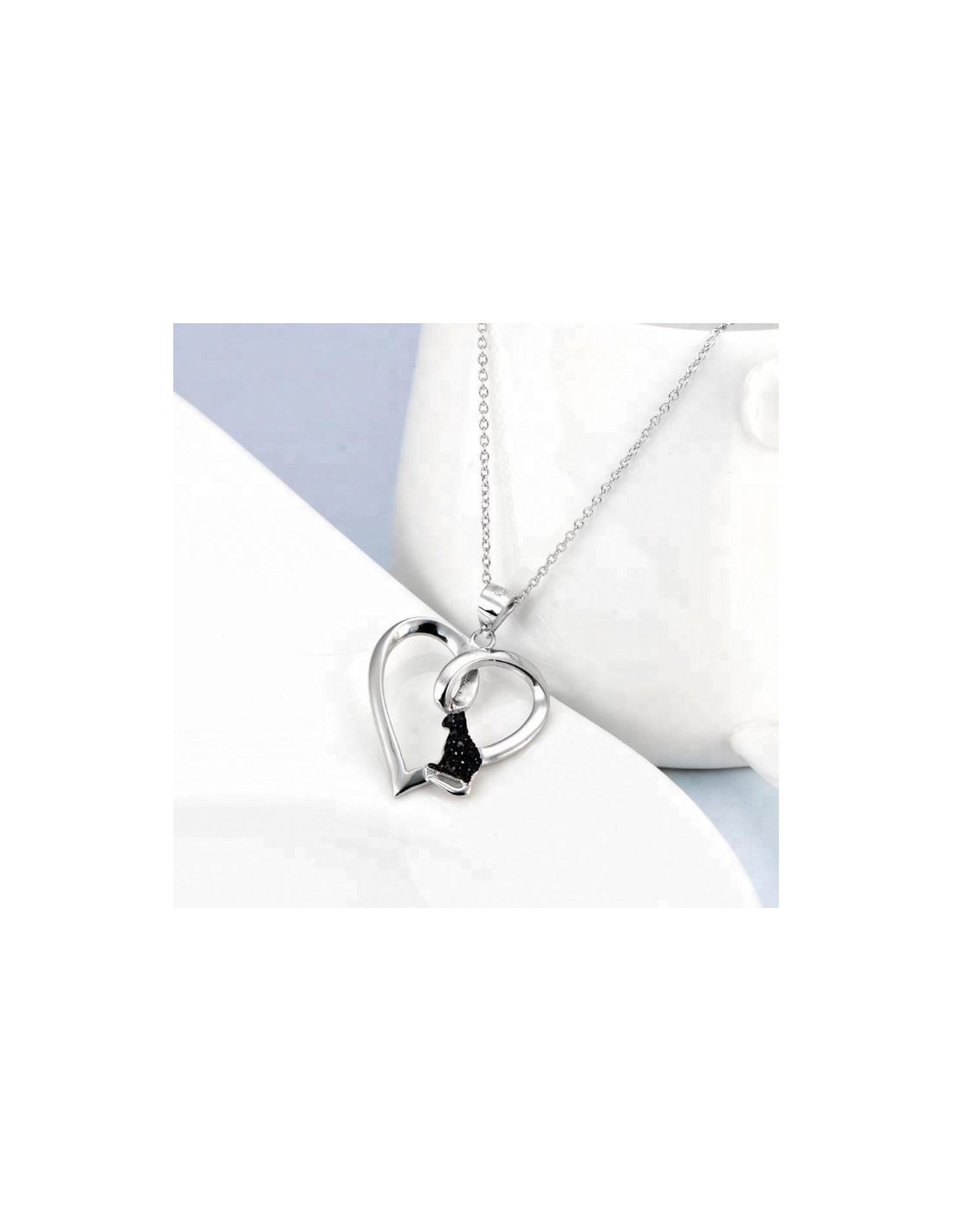 Collier Chat Noir Cœur Argent 925