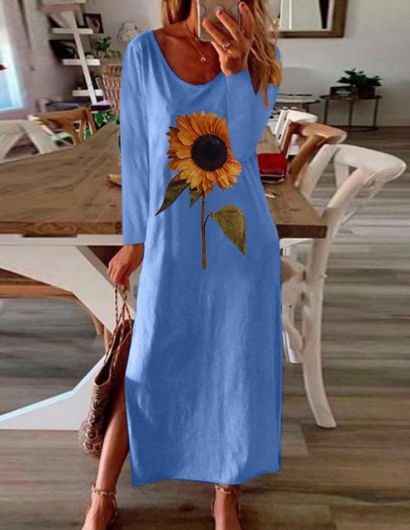 Blue sunflower long dress