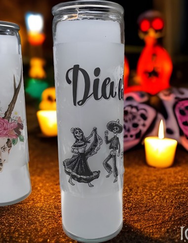 Dia de Los Muertos 7-day candle in glass - dance