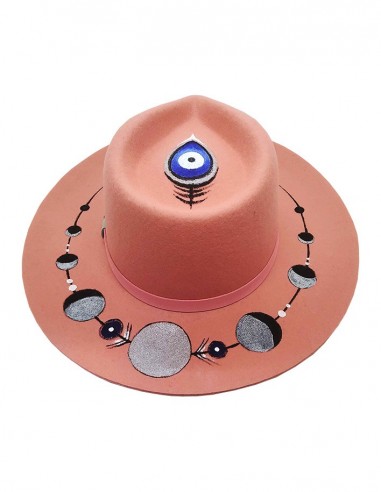 Custom felt fedora hat - pink moon and eye