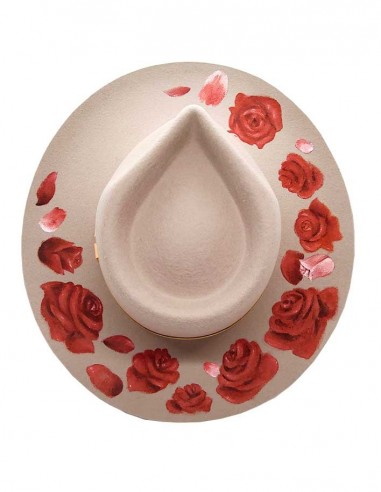 Chapeau fedora en feutre customisé - roses