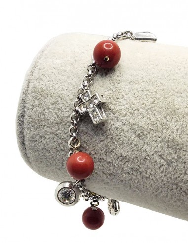 925 silver bracelet with red jasper charms - spheres