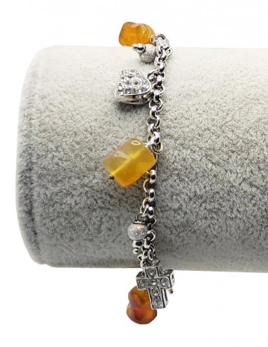 925 silver bracelet with amber charms