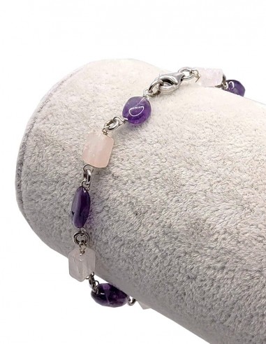 925 silver bracelet in amethyst and rose quartz