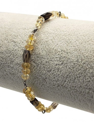 Bracelet argent 925 en citrine et quartz fumé