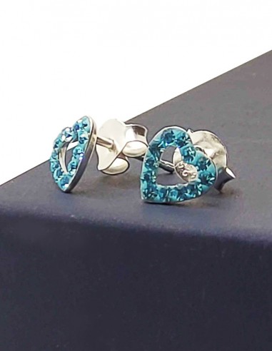 Boucles d'oreilles coeur cristal bleu ciel - Argent 925