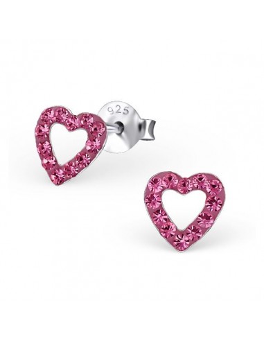 Pink crystal heart earrings - 925 Sterling Silver