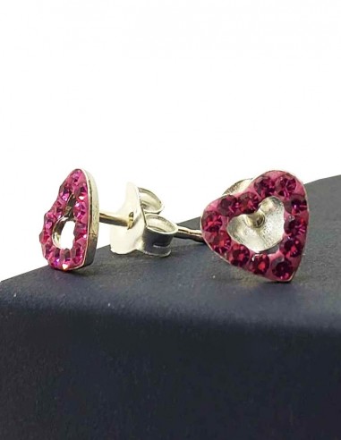 Boucles d'oreilles coeur cristal fuchsia - Argent 925