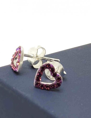 Purple crystal heart earrings - 925 Sterling Silver