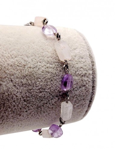 925 silver bracelet with amethyst and rock crystal beads