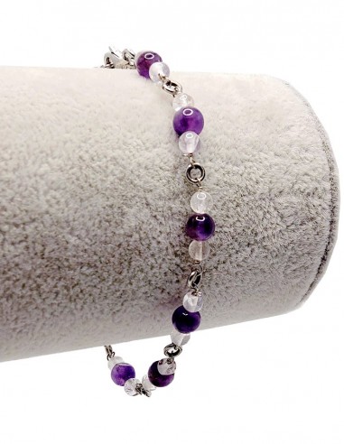 Armband aus 925er Silber mit Amethyst und Bergkristall - runde Perlen