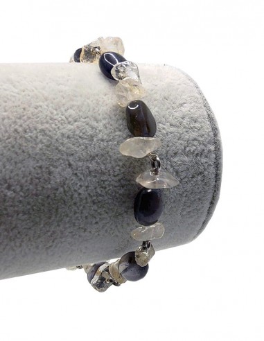 Bracelet argent 925 en cristal de roche et quartz fumé