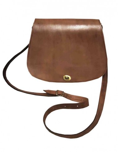 Rounded leather bag with metal clasp - dark brown