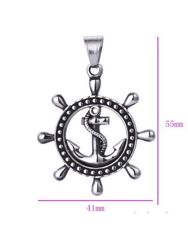 Pendentif Gouvernail et Ancre marine - acier inoxydable