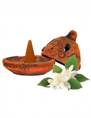 Terracotta incense holder with cone - Jasmine