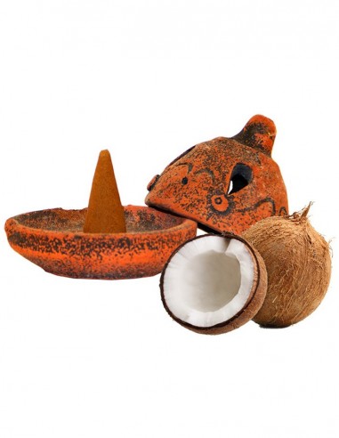 Support encens en terre cuite avec cône - Noix de coco