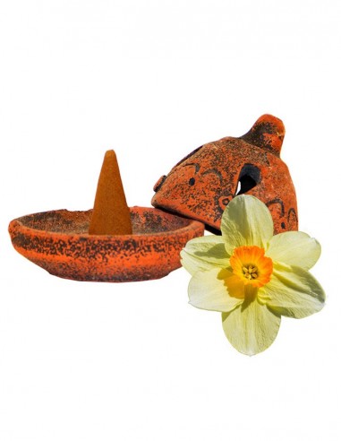 Terracotta incense holder with cone - Narcissus