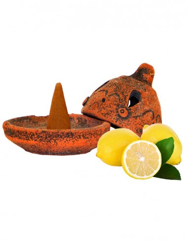 Terracotta incense holder with cone - Lemon