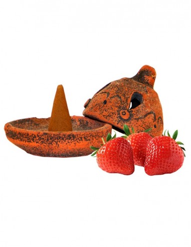 Terracotta incense holder with cone - Strawberry