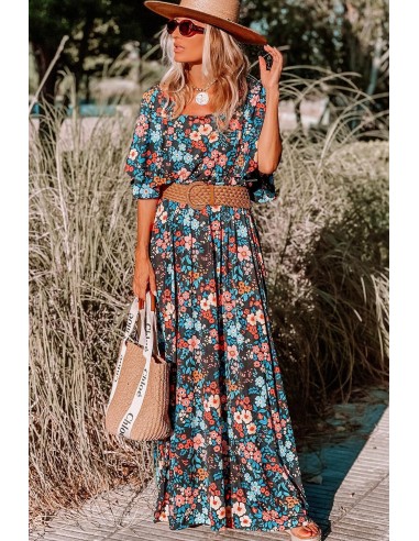 Boho Maxi-jurk – Hemelsblauw met Bloemenprint | Beperkte Oplage