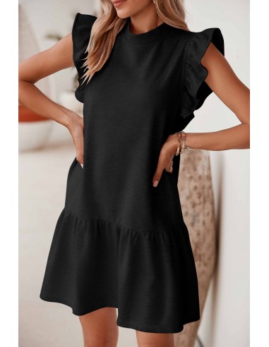 Robe Noire à Manches Volantes et Col Rond – Élégante et Confortable